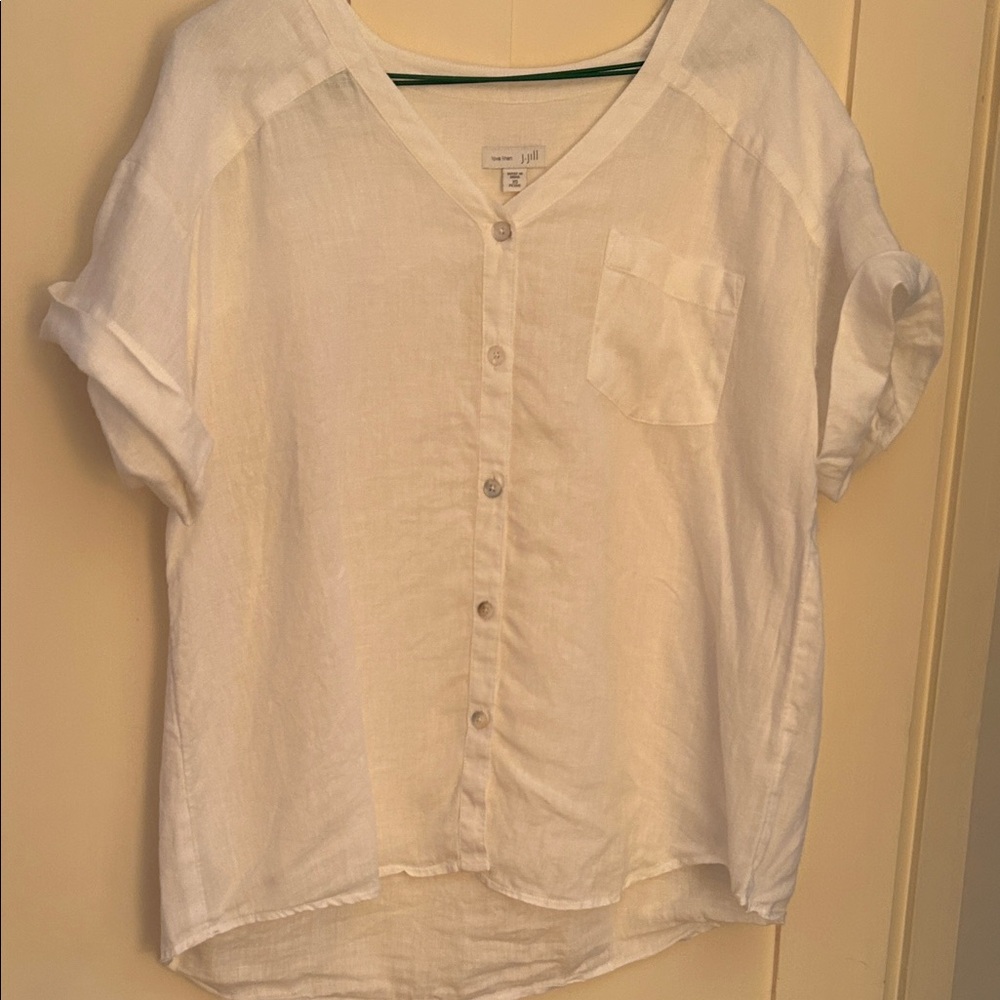 JJill White Linen Short-Sleeve Top